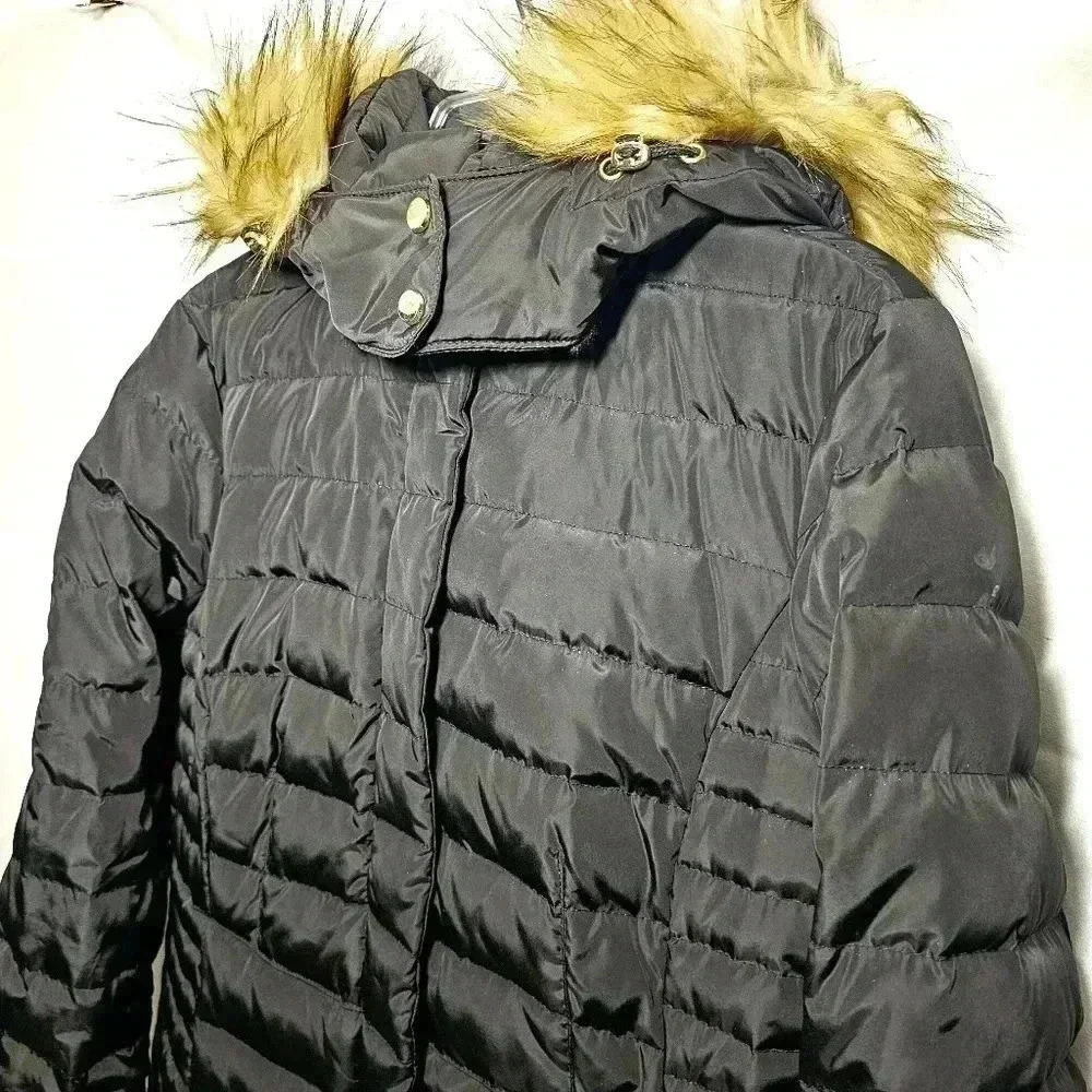 Jones New York Womens Black Down Puffer Quilted Hooded Coat Size Large - Picture 4 of 14